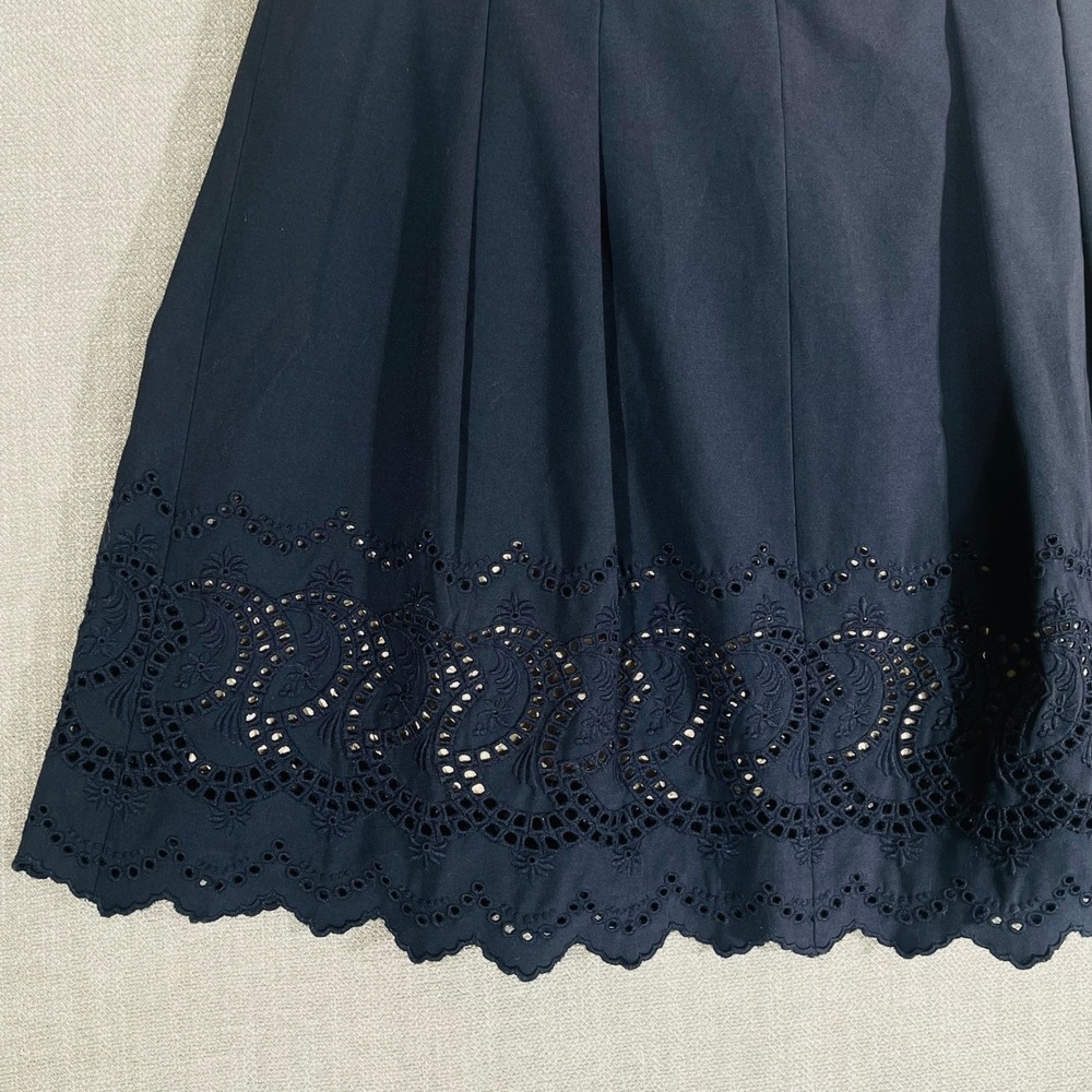 Ann Taylor Skirt Womens 6P Navy Blue Eyelet Hem Pleated Knee Length Career - Picture 12 of 14